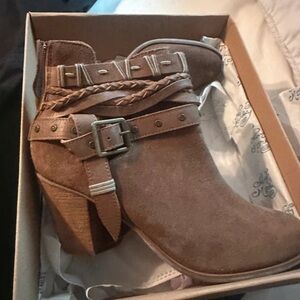 next Brown Suede Braided Strap Ankle Boots